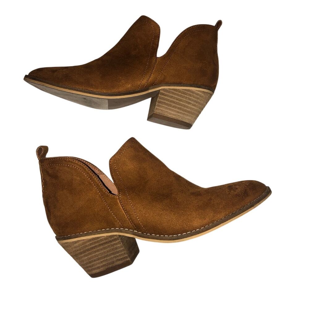 Corkys Ankle Boot Shootie Size 8 Brown Rust Microsuede Chunky Heel Boho Western